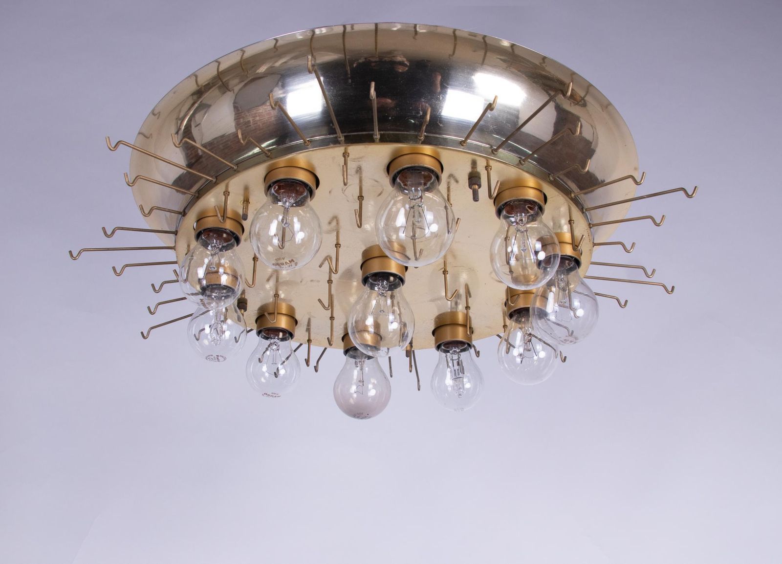 photo vinterior 1960s Germany Large 24" Doria Lava Flush Mount Chandelier Murano Glass & Brass