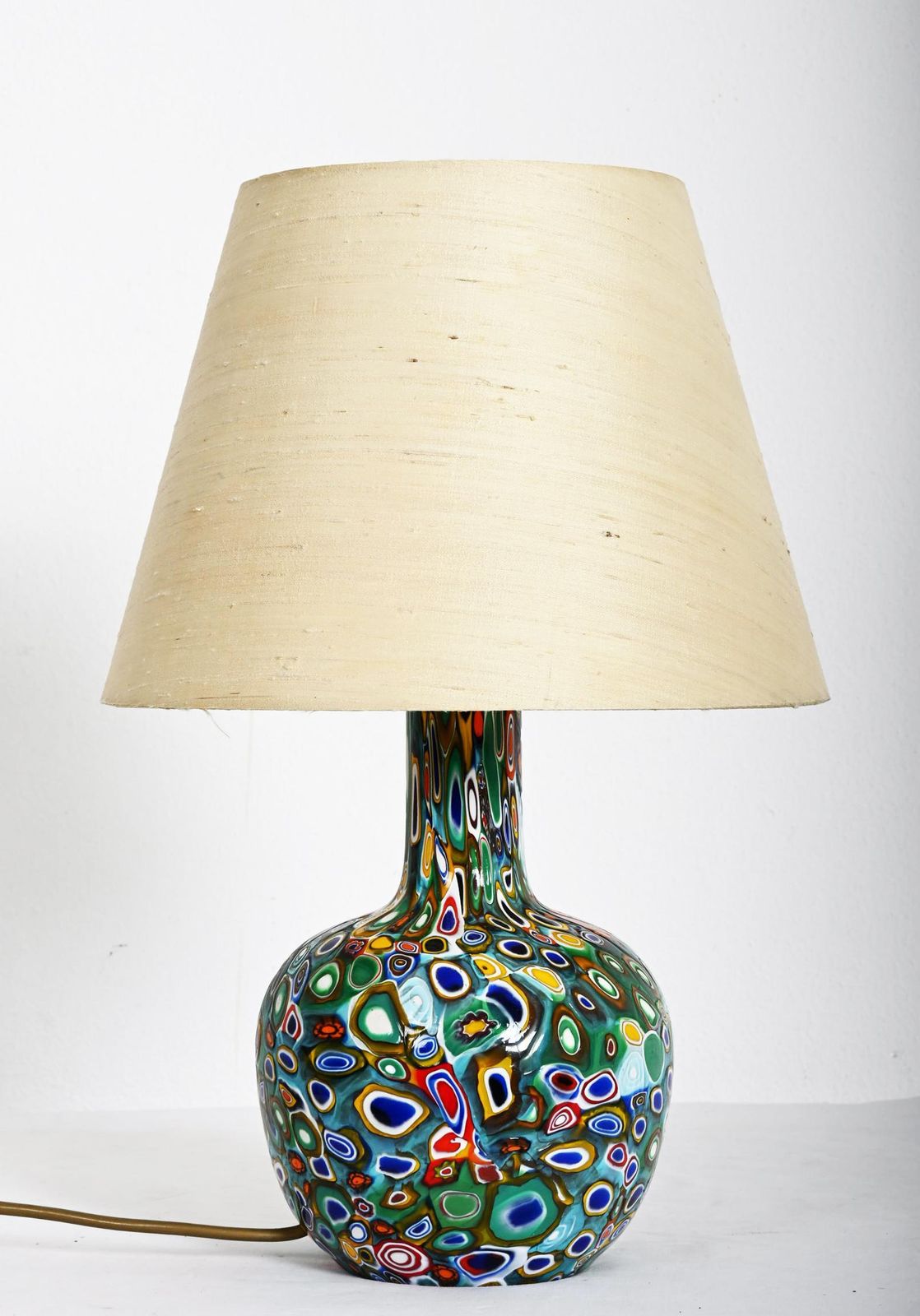 Millefiori Murano Glazen Lamp Met Op Maat Gemaakte Zijden Kap photo Verlichting