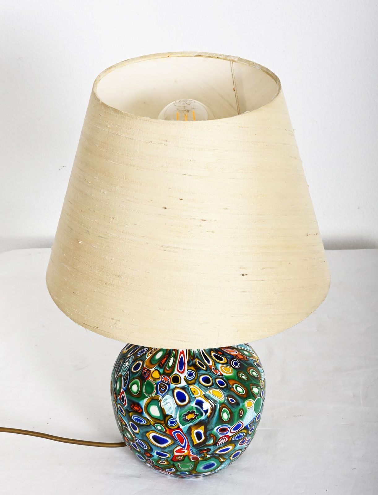 Millefiori Murano Glass Lamp With Custom Silk Shade photo vinterior