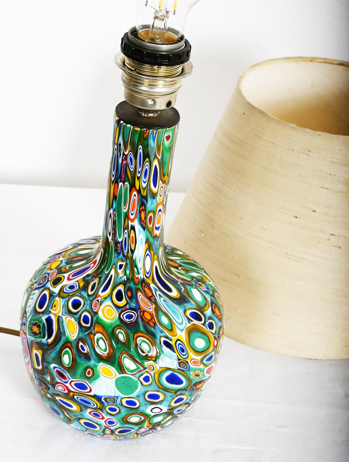 Millefiori Murano Glazen Lamp Met Op Maat Gemaakte Zijden Kap photo buy
