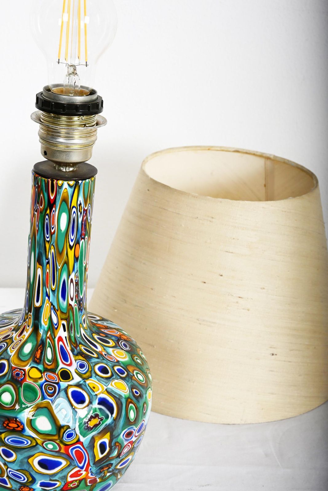 photo for sale Millefiori Murano Glass Lamp With Custom Silk Shade