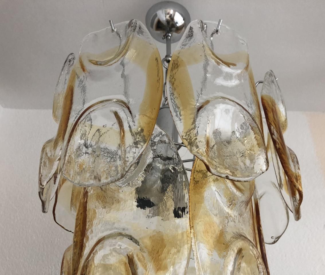 Italian Clear Amber Murano Glass Midcentury Chandelier By Avmazzega, 1960s photo vintage
