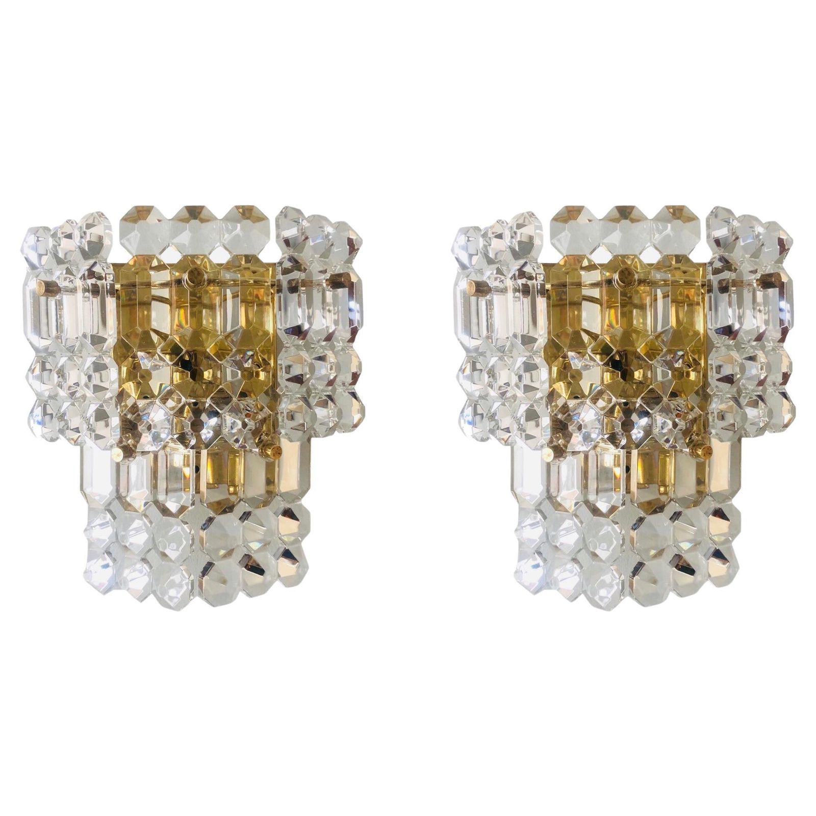 German Pair Of Midcentury Glass Wall Sconces By Kinkeldey, 1970s