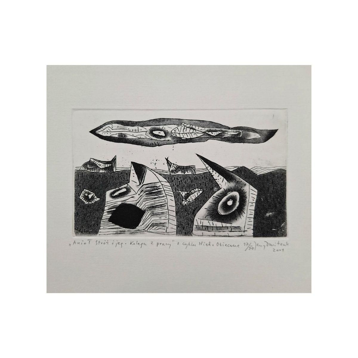 Jerzy Dmitrukguardian Angel And His Workmate   21st Century, Etching, Black And White2001 photo furniture