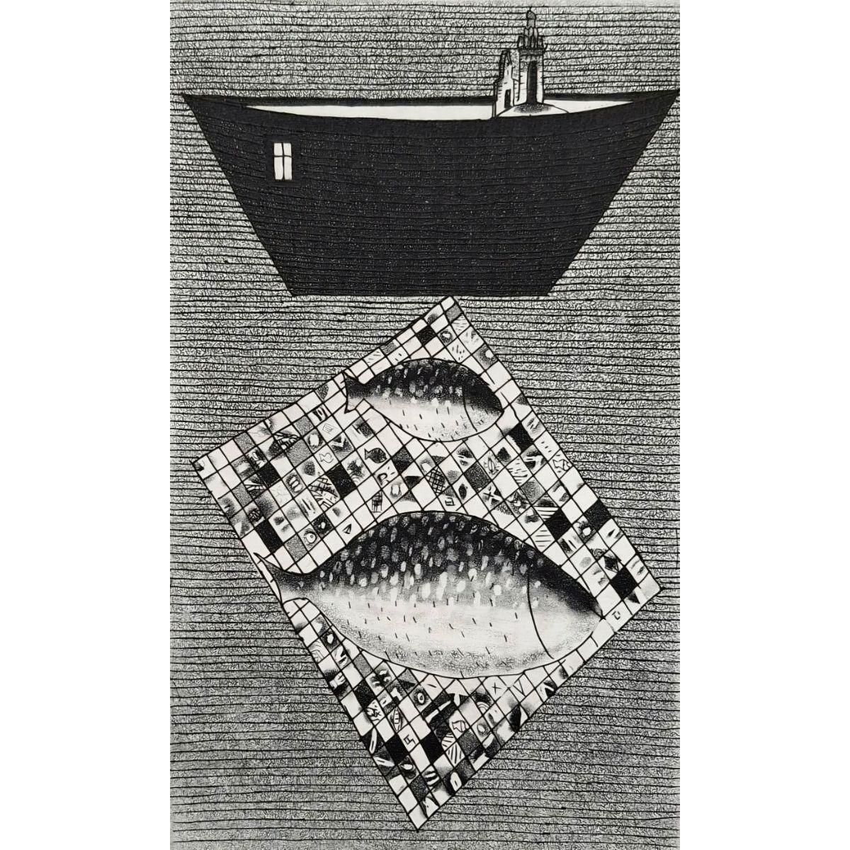 Jerzy Dmitrukgoldfish On The Way To Work   21st Century, Contemporary Etching2021 photo 347.0