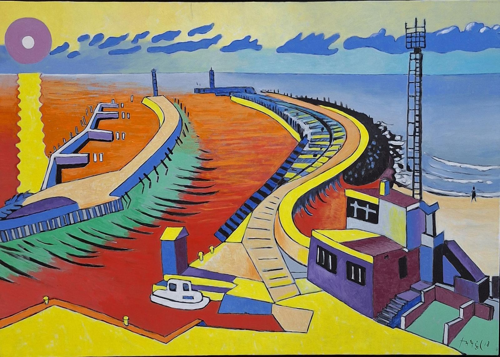 Czeslaw Tumielewiczharbor In Kołobrzeg   Landscape Acrylic Painting, Colorful, Polish Art2018