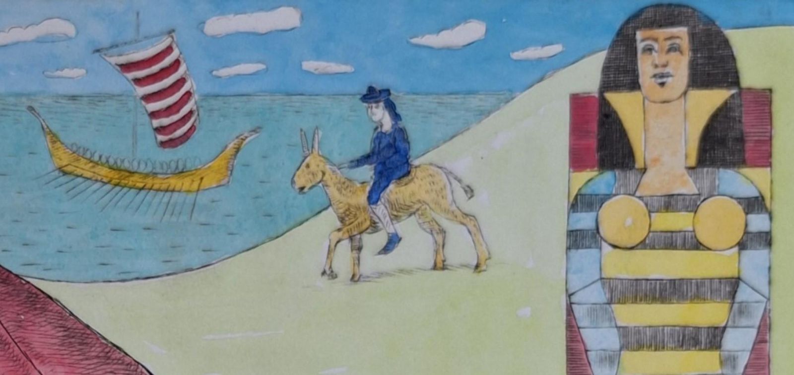 Czeslaw Tumielewiczdulcinea And Don Quixote   Figurative Drypoint Print, Colorful, Polish Art2022 photo 309.0