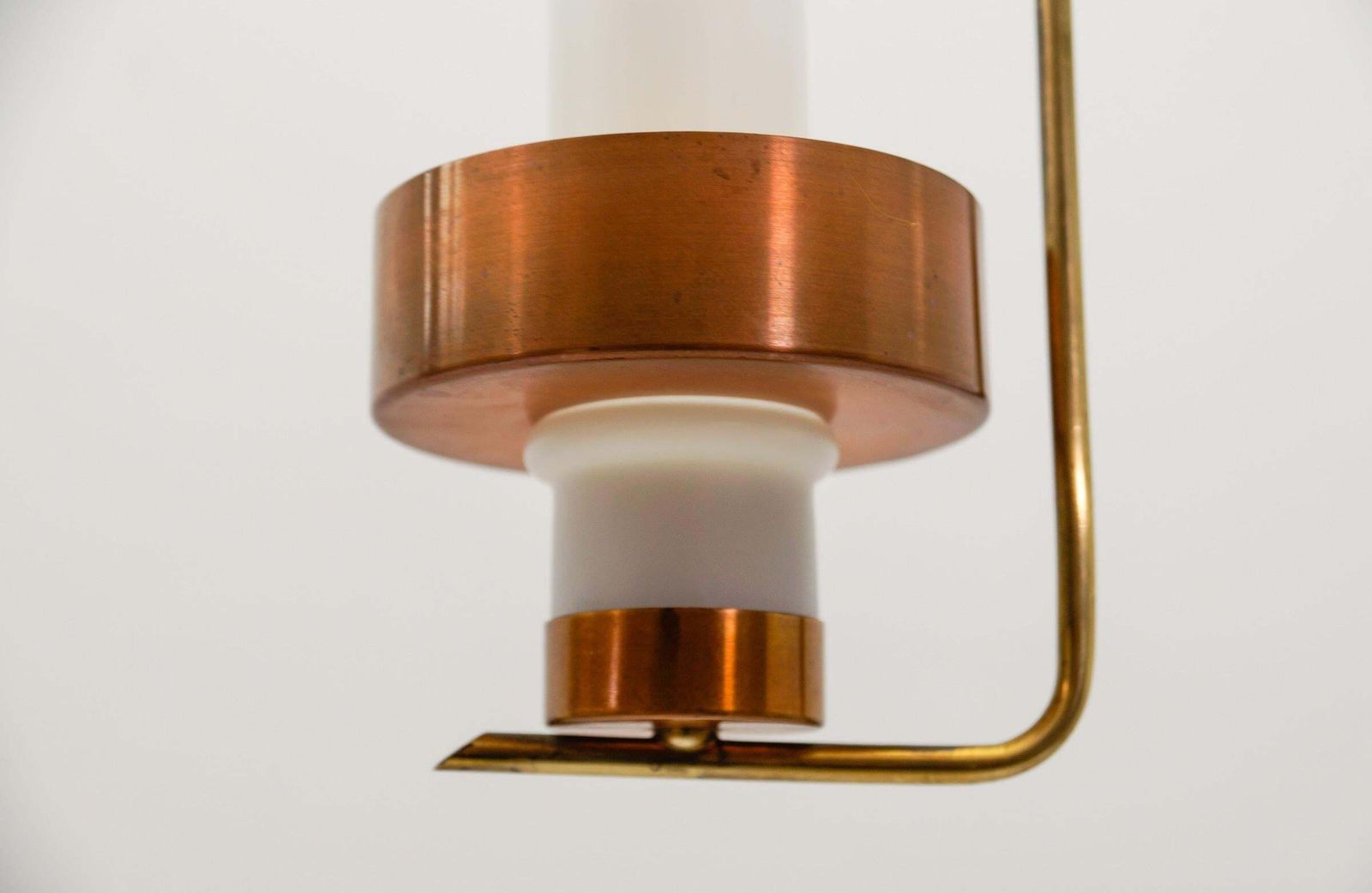photo furniture Scandinavian Mid Century Modern Ceiling Lamp In Copper, Braas & Opaline Glass