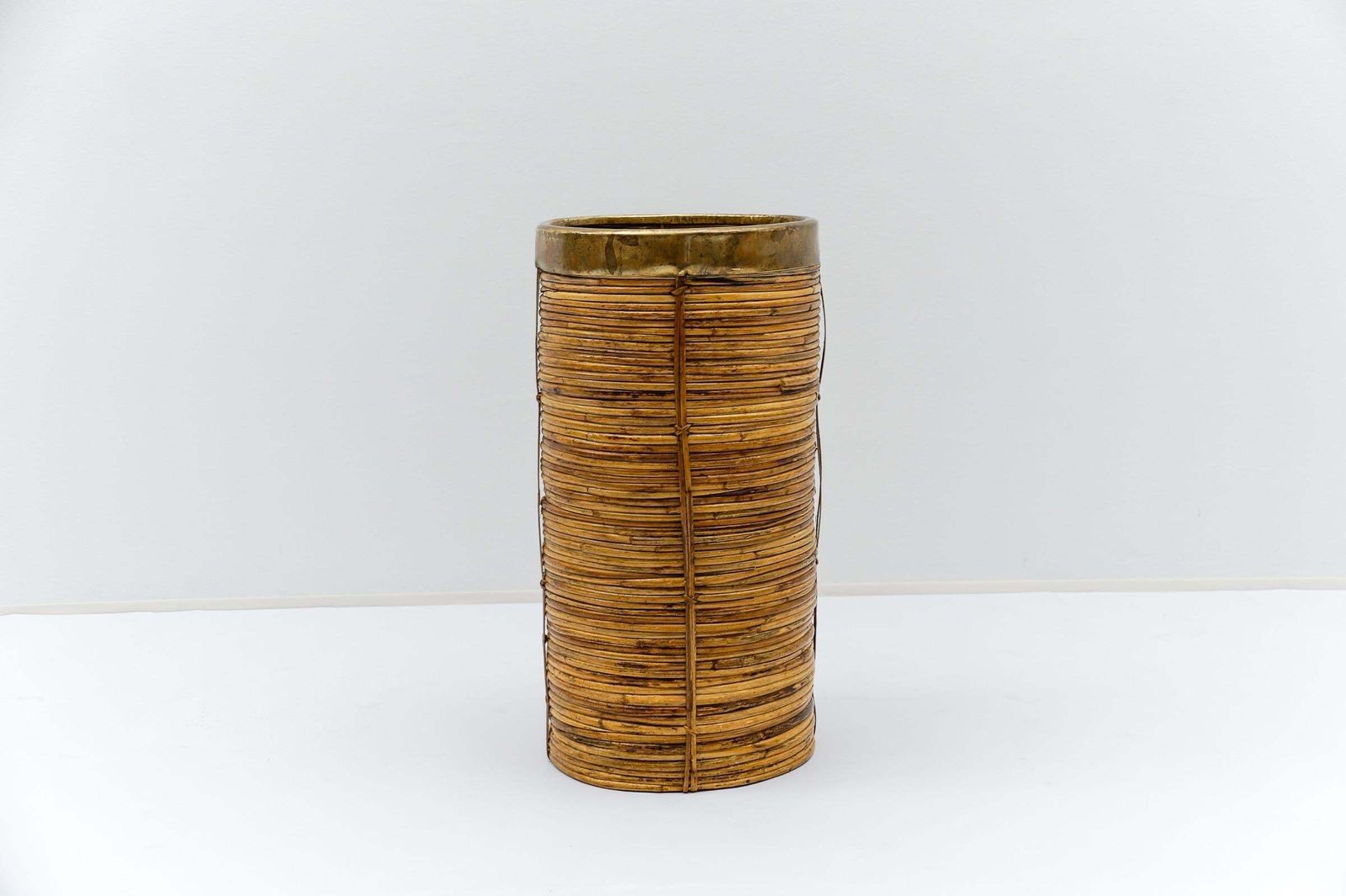 Lovely 1970s Italian Rattan And Brass Umbrella Stand photo furniture