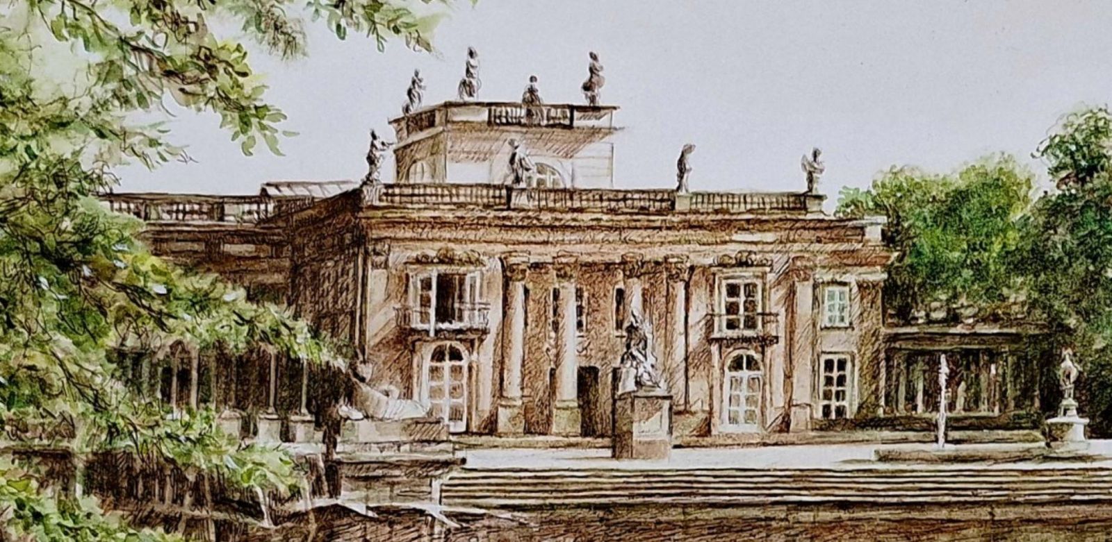 Elżbieta Siegoczyńskaroyal Baths Park Palace On The Isle. Architecture Drawing, Realistic, Polish Art2025 photo furniture