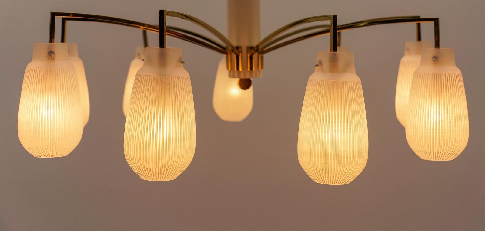 Mid Century Modern 9 Armed Brass And Glass Sputnik Lamp, 1950 photo for sale