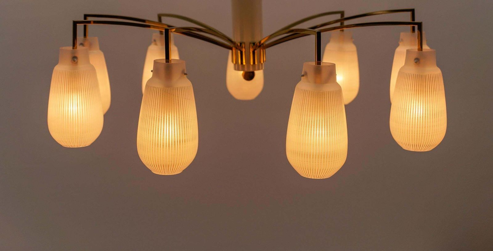 Mid Century Modern 9 Armed Brass And Glass Sputnik Lamp, 1950 photo 1193.0
