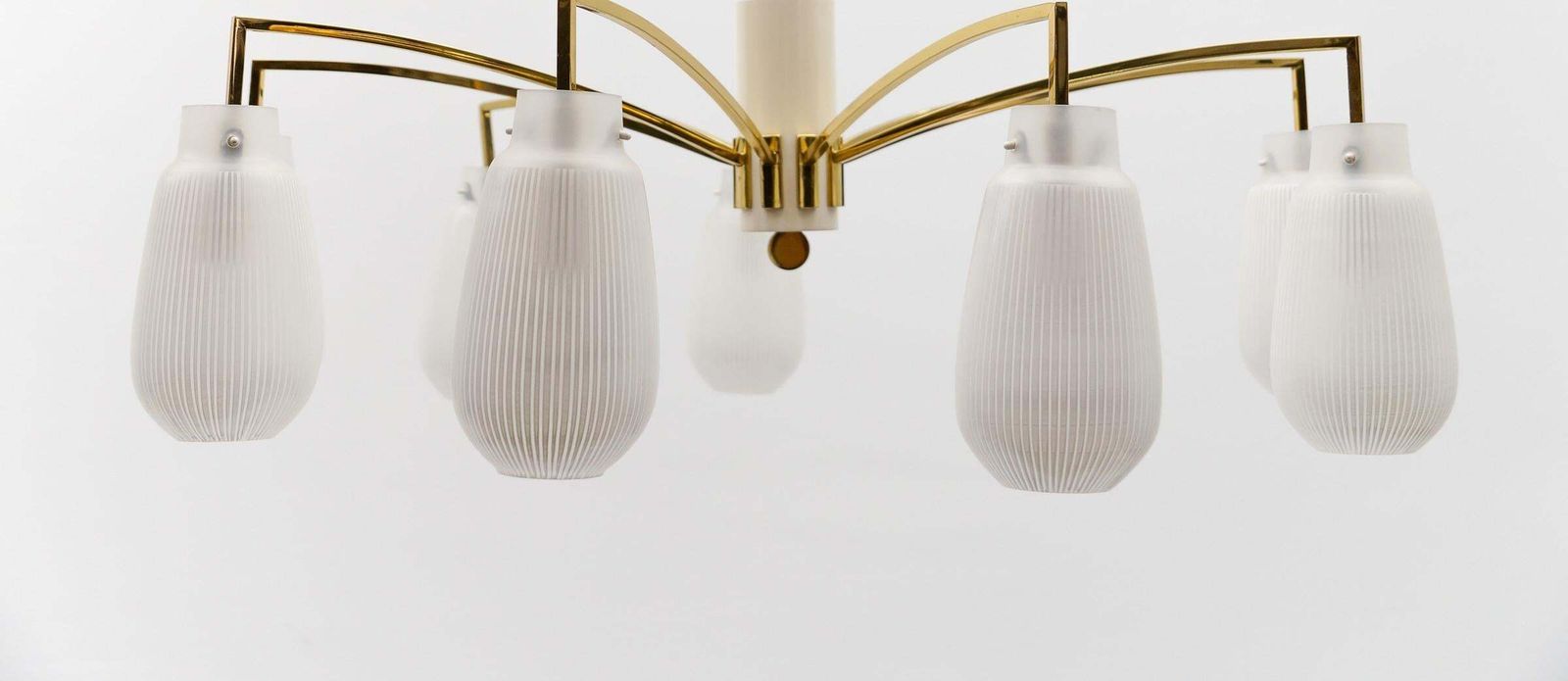 Mid Century Modern 9 Armed Brass And Glass Sputnik Lamp, 1950 photo vinterior