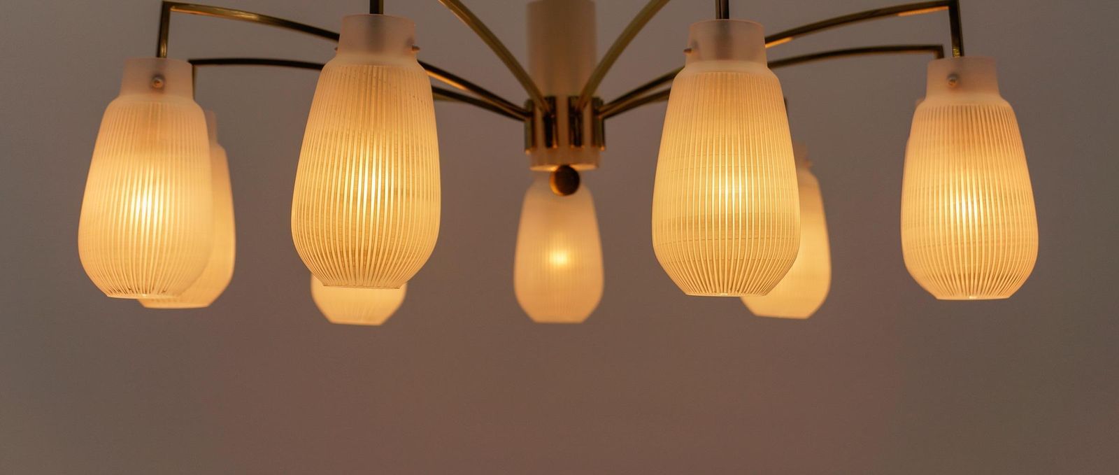 Mid Century Modern 9 Armed Brass And Glass Sputnik Lamp, 1950 photo buy