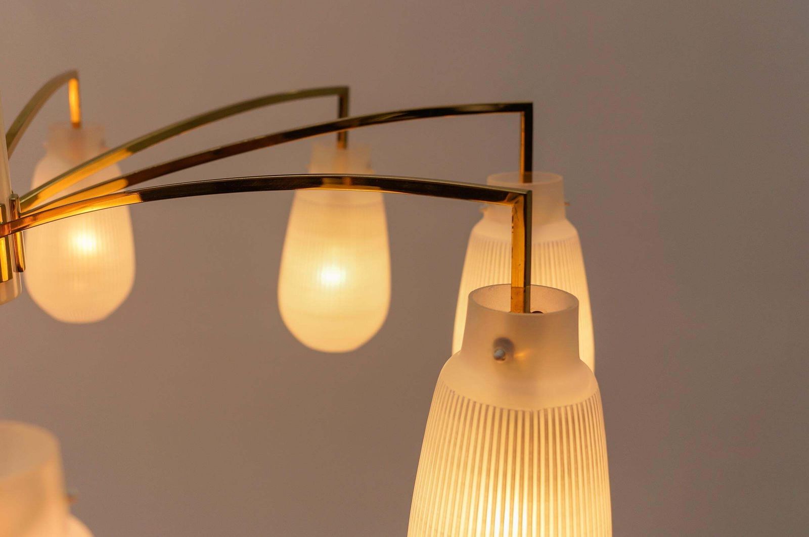 Lighting Mid Century Modern 9 Armed Brass And Glass Sputnik Lamp, 1950 photo