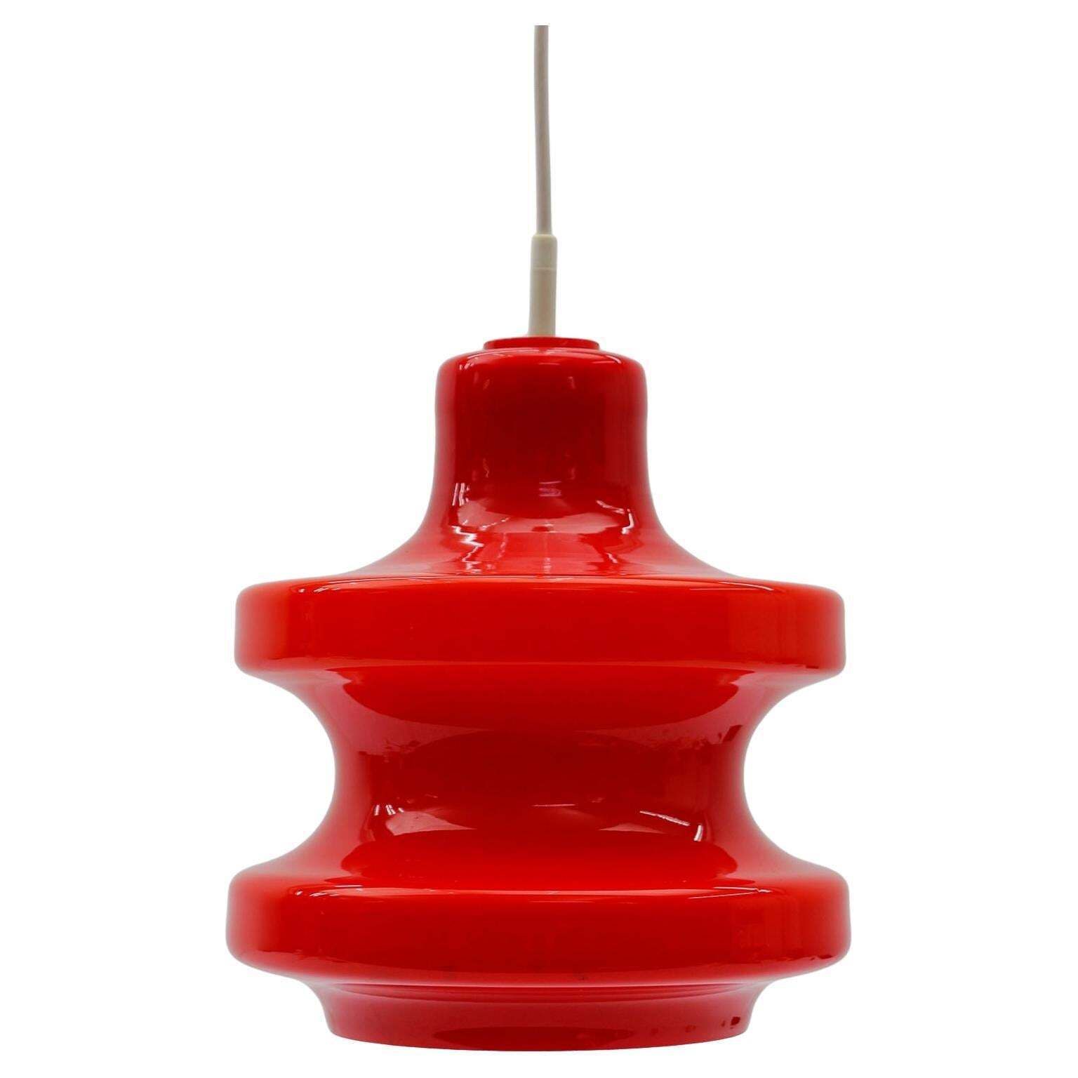 Lovely Lipstick Red Glass Ceiling Lamp By Peill & Putzler, 1960s