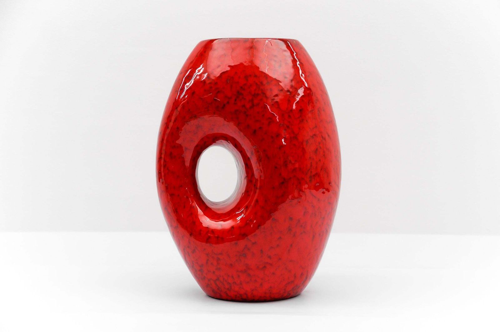 Rare Awesome Red And White Fat Lava Vase, Germany 1950s photo Home Decor