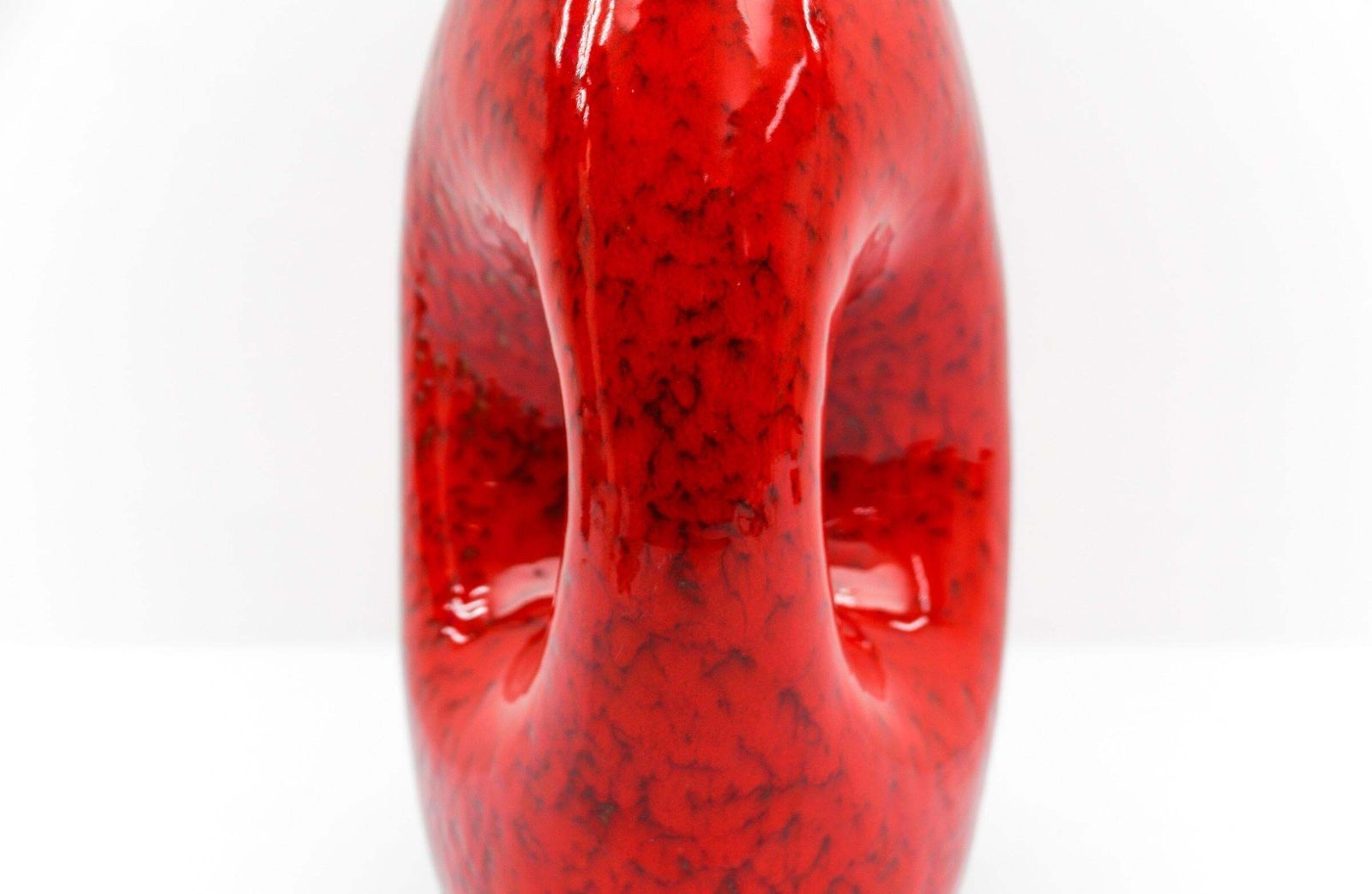 Rare Awesome Red And White Fat Lava Vase, Germany 1950s photo vintage
