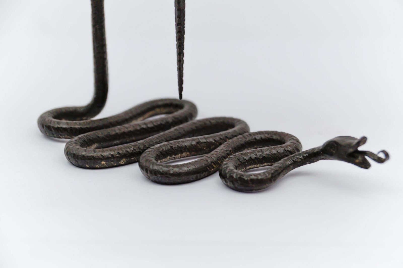 photo for sale Hand Forged Iron Sanke Design Sculpture Candle Holder, 1960s