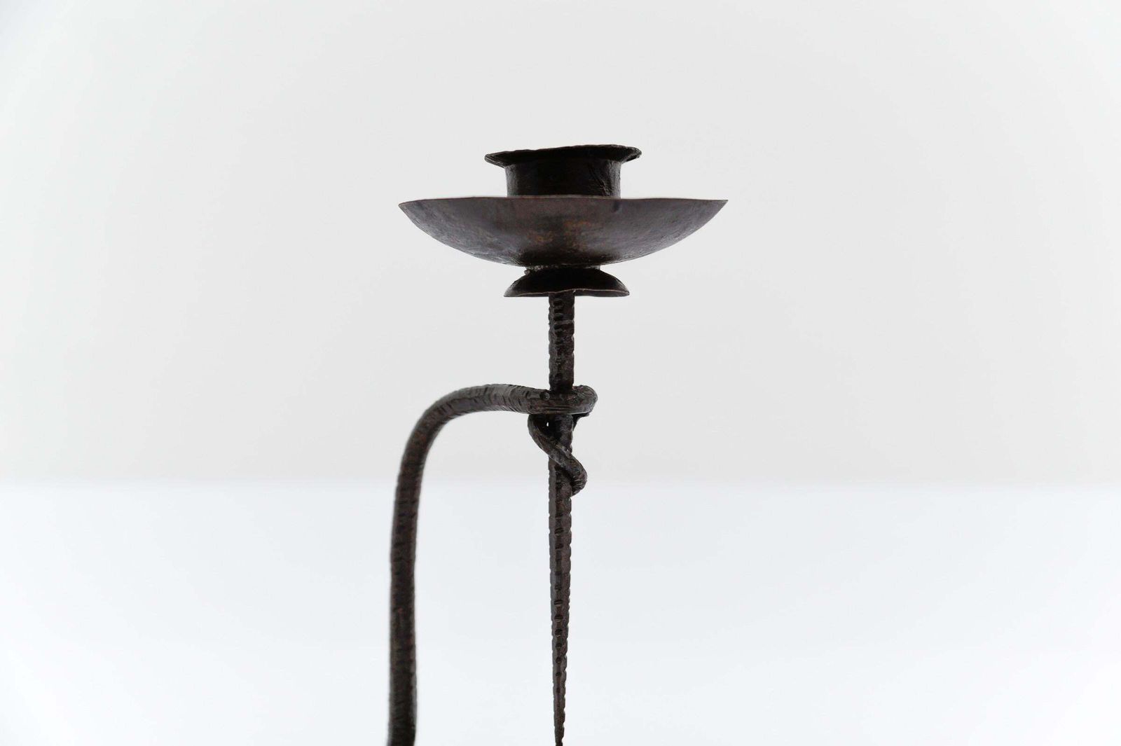 824.0 Hand Forged Iron Sanke Design Sculpture Candle Holder, 1960s photo