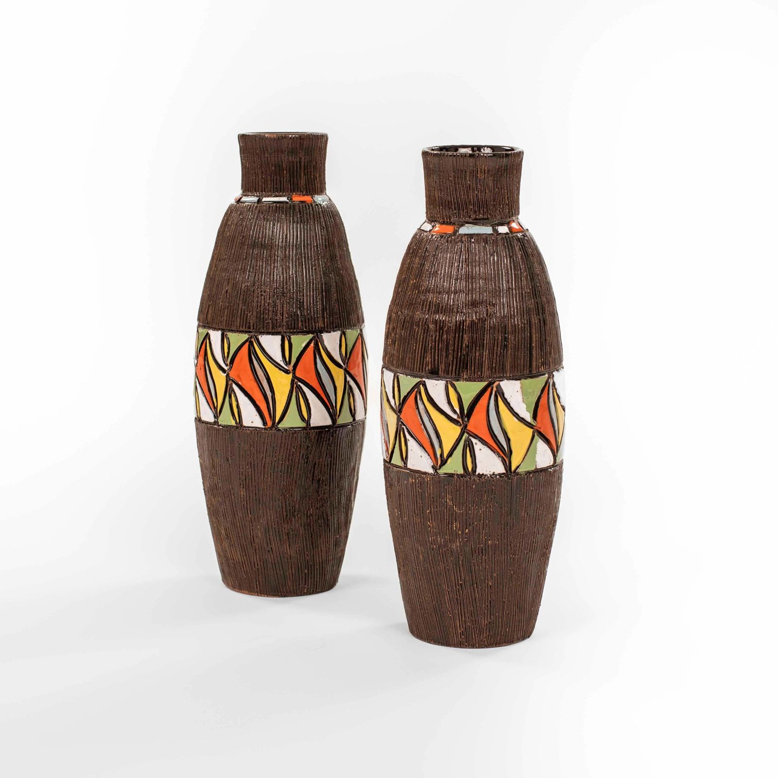 Pair Of Italian Mid Century Brown Ceramic Vases By Fratelli Fanciullacci 1960s photo furniture