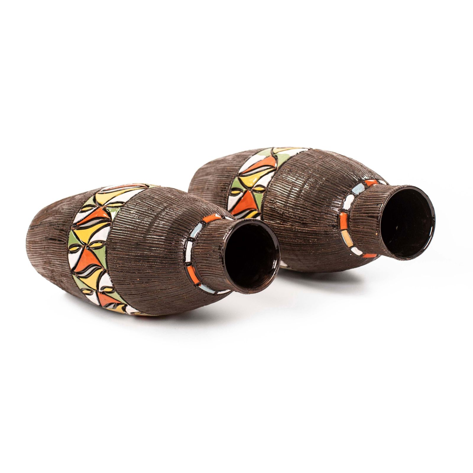 Pair Of Italian Mid Century Brown Ceramic Vases By Fratelli Fanciullacci 1960s photo vintage