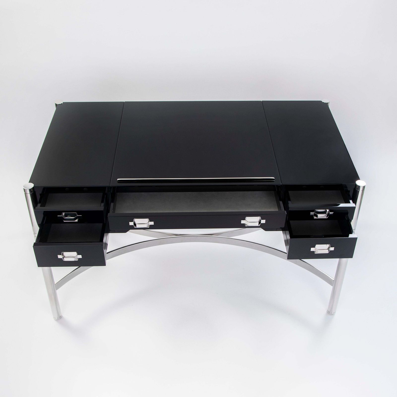 Italian Mid Century Desk Black Lacquer & Stainless Steel By Studiodada 1970s photo vintage