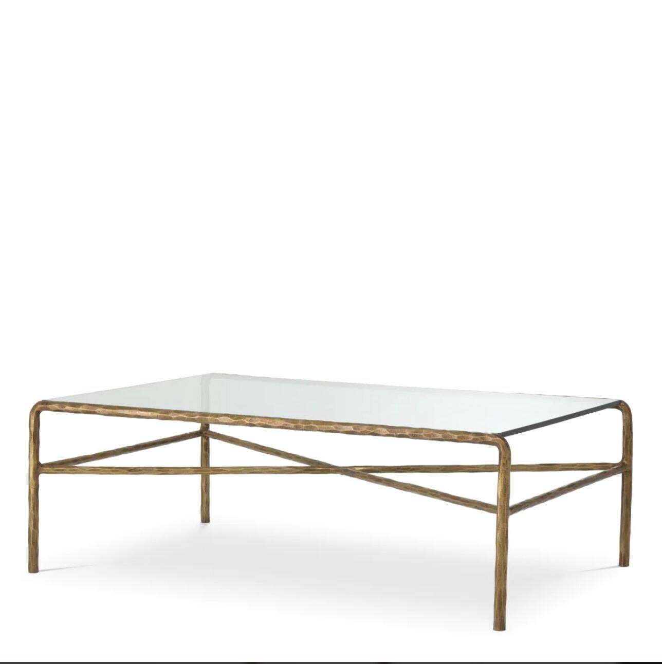 Coffee Table In Vintage Brass Finish With Clear Glass photo furniture