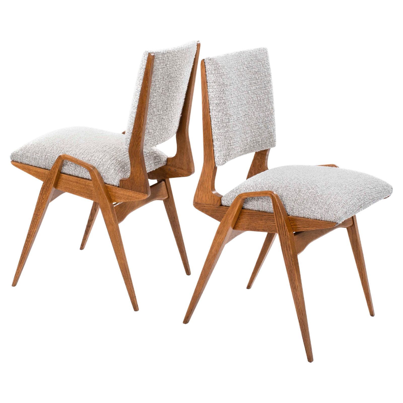Pair Of French Mid Century Chairs In Oak With Bouclé Fabric By Maurice Pré 1950s