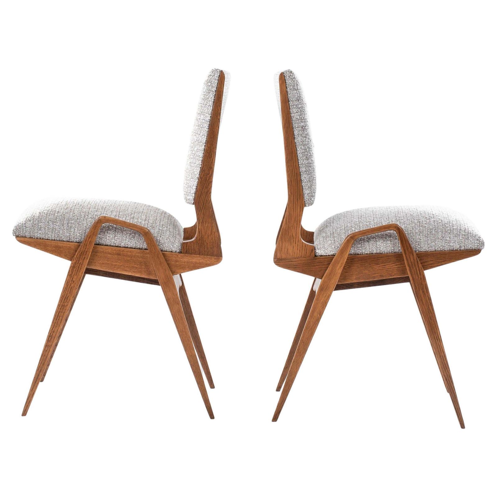 Pair Of French Mid Century Chairs In Oak With Bouclé Fabric By Maurice Pré 1950s photo furniture