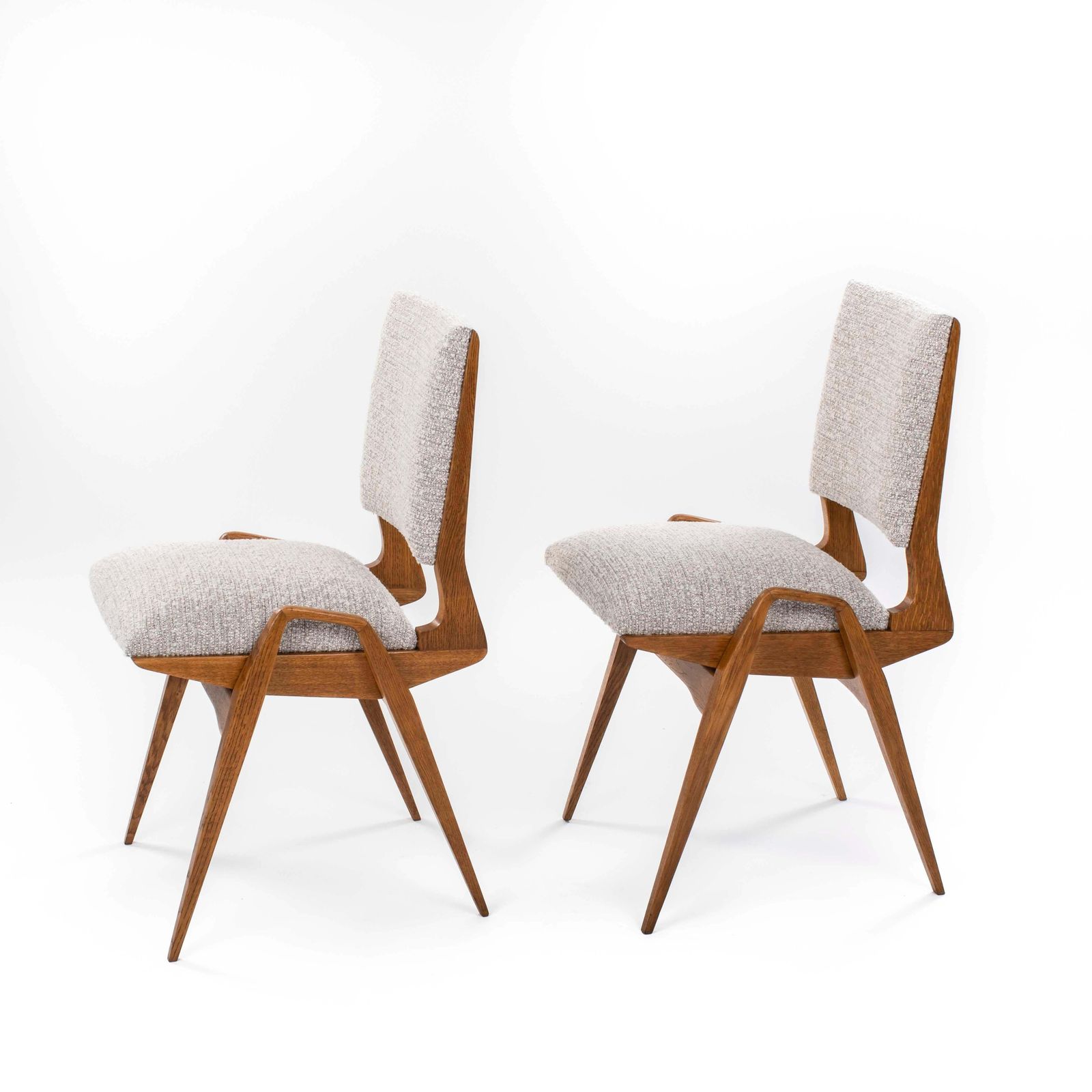 Pair Of French Mid Century Chairs In Oak With Bouclé Fabric By Maurice Pré 1950s photo Furniture
