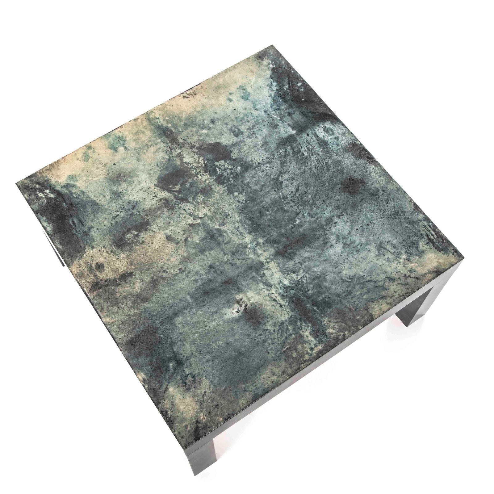 Furniture Italian Mid Century Green Goatskin Square Sofatable By Aldo Tura 1970s, Signed photo