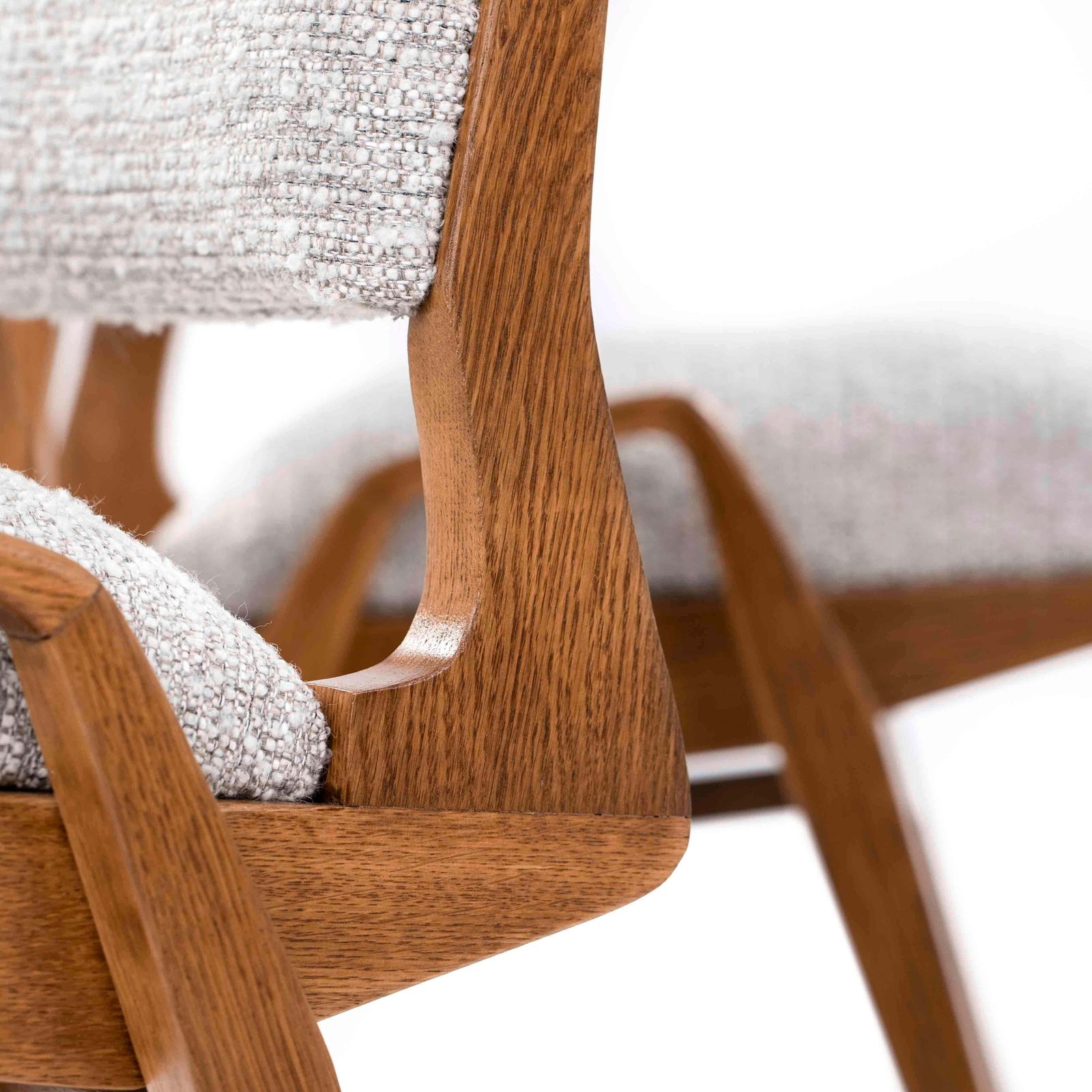 photo vintage Pair Of French Mid Century Chairs In Oak With Bouclé Fabric By Maurice Pré 1950s