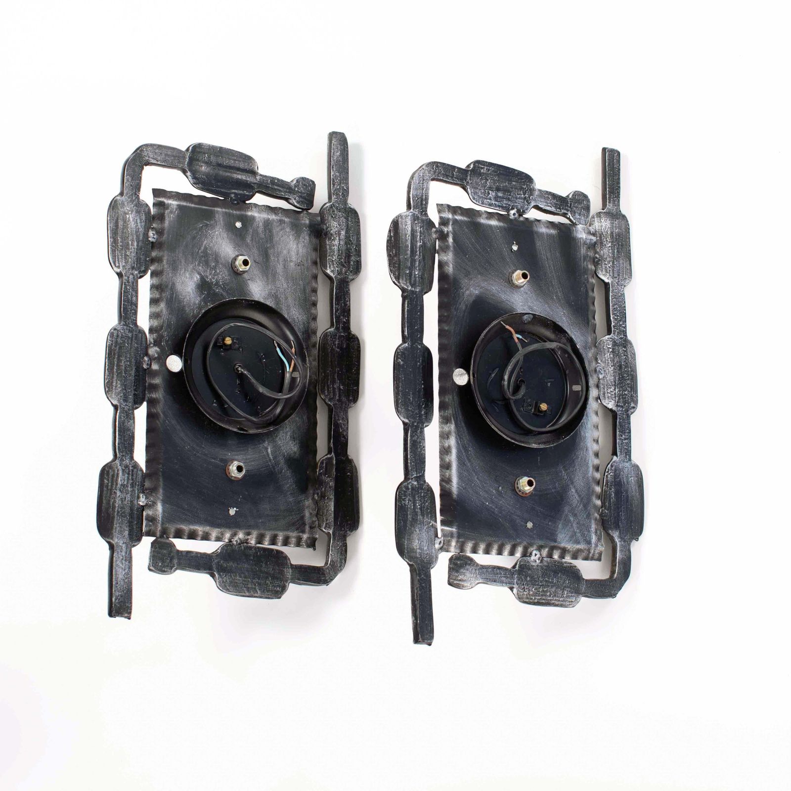 Pair Of Belgium Mid Century Brutalist Iron   Murano Glass Wall Lights, 1960s photo vinterior