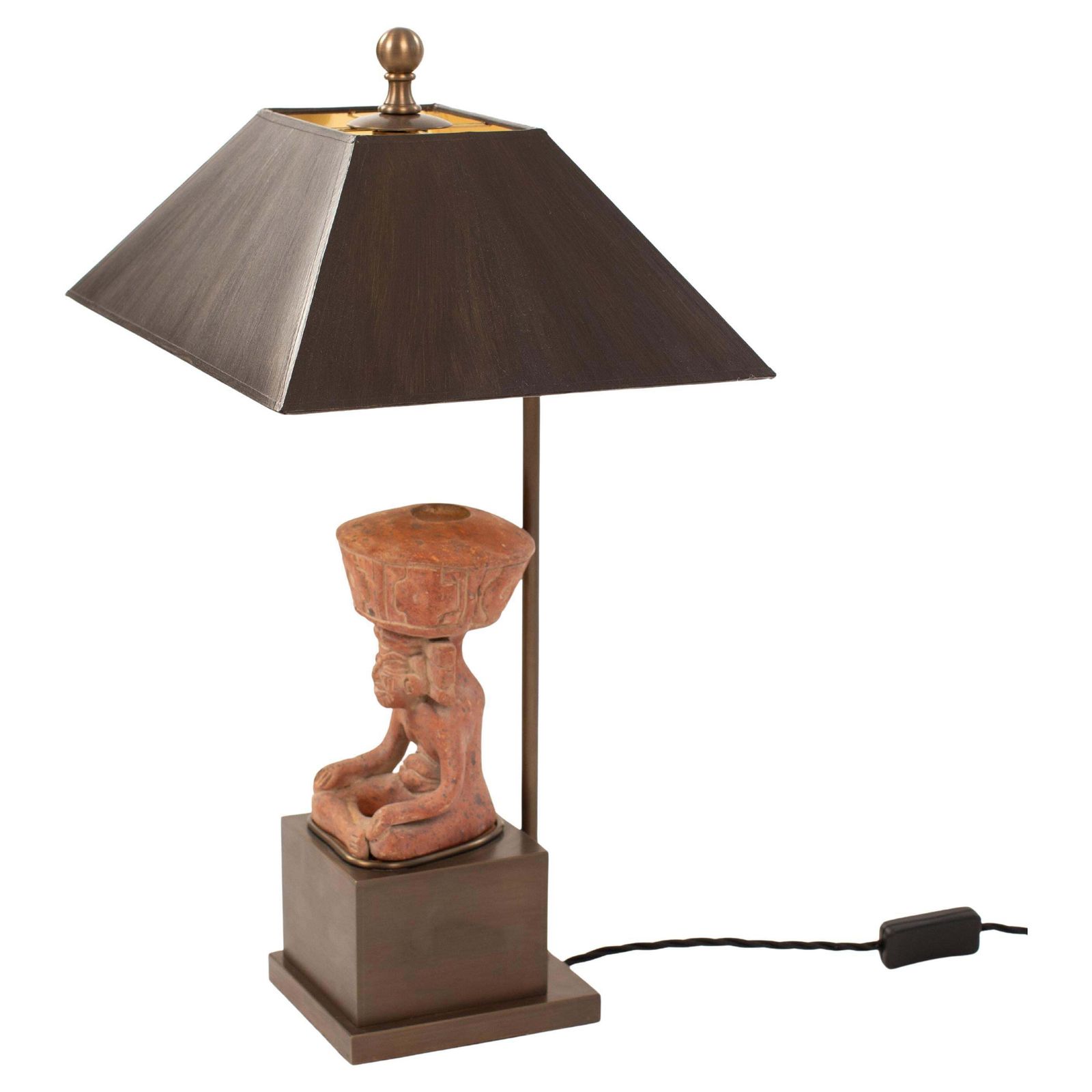 Figural Terracotta Table Lamp Of A Sitting Priest With Brown Shade, Mexico 1930s photo furniture