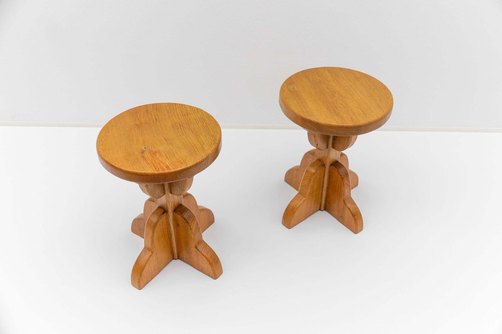 Pair Of French Mid Century Modern Oak Stools, 1960s photo furniture
