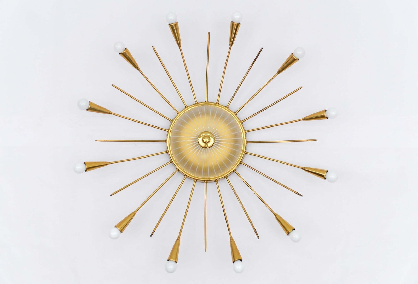 Large Mid Century Modern 12 Arm Brass And Glass Sputnik Lamp, Germany, 1950s photo furniture