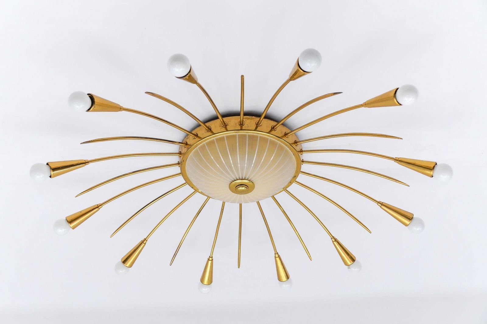 Large Mid Century Modern 12 Arm Brass And Glass Sputnik Lamp, Germany, 1950s photo buy