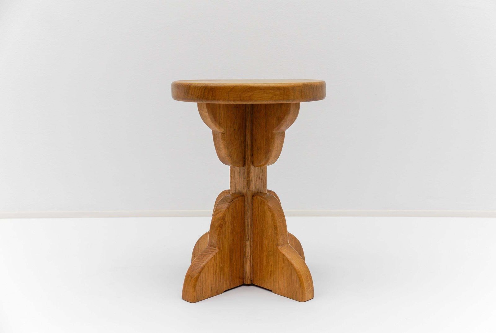 photo buy Pair Of French Mid Century Modern Oak Stools, 1960s