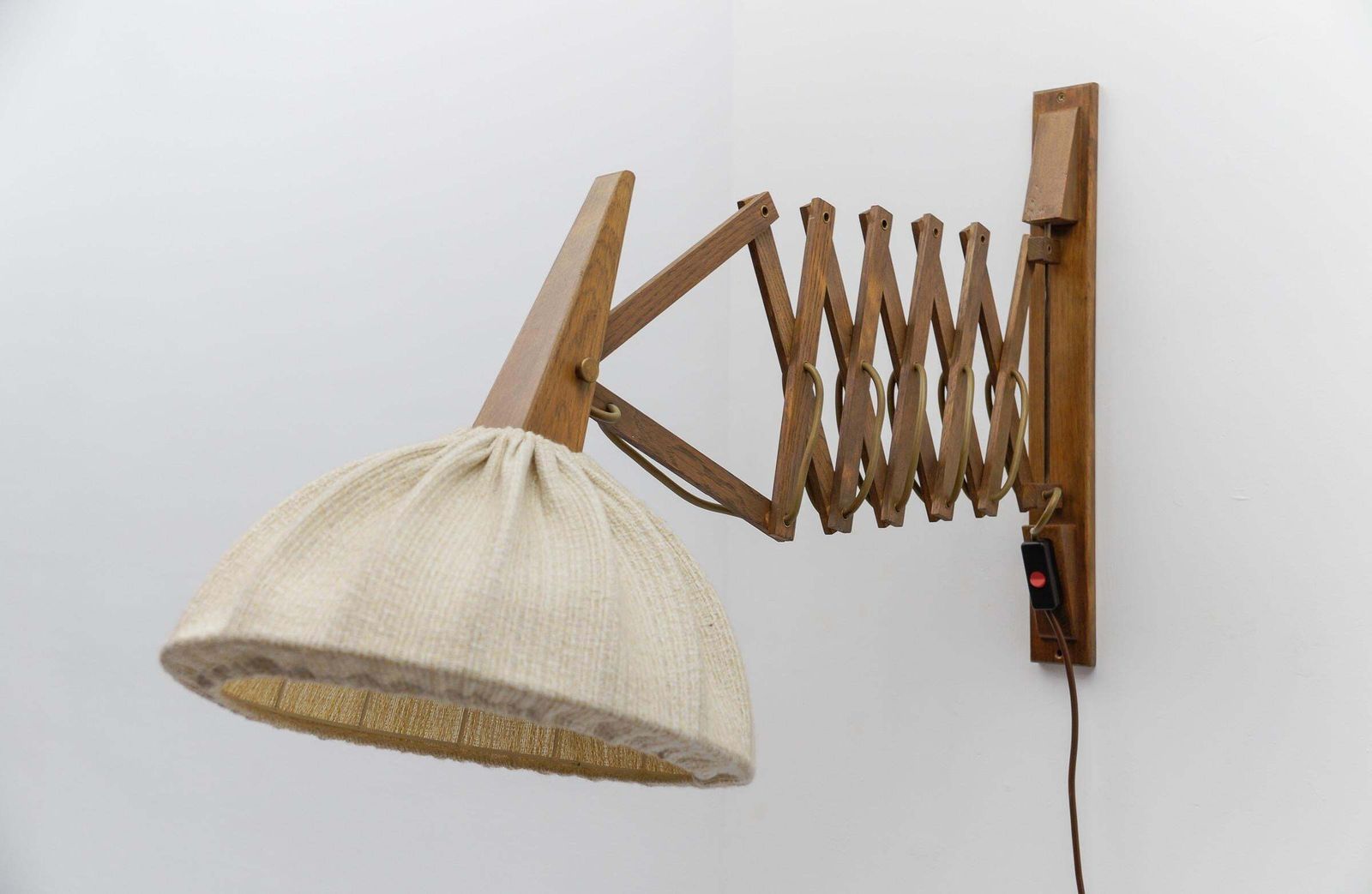 Scandinavian Scissor Wall Lamp In Wood And Fabric, 1960s photo furniture