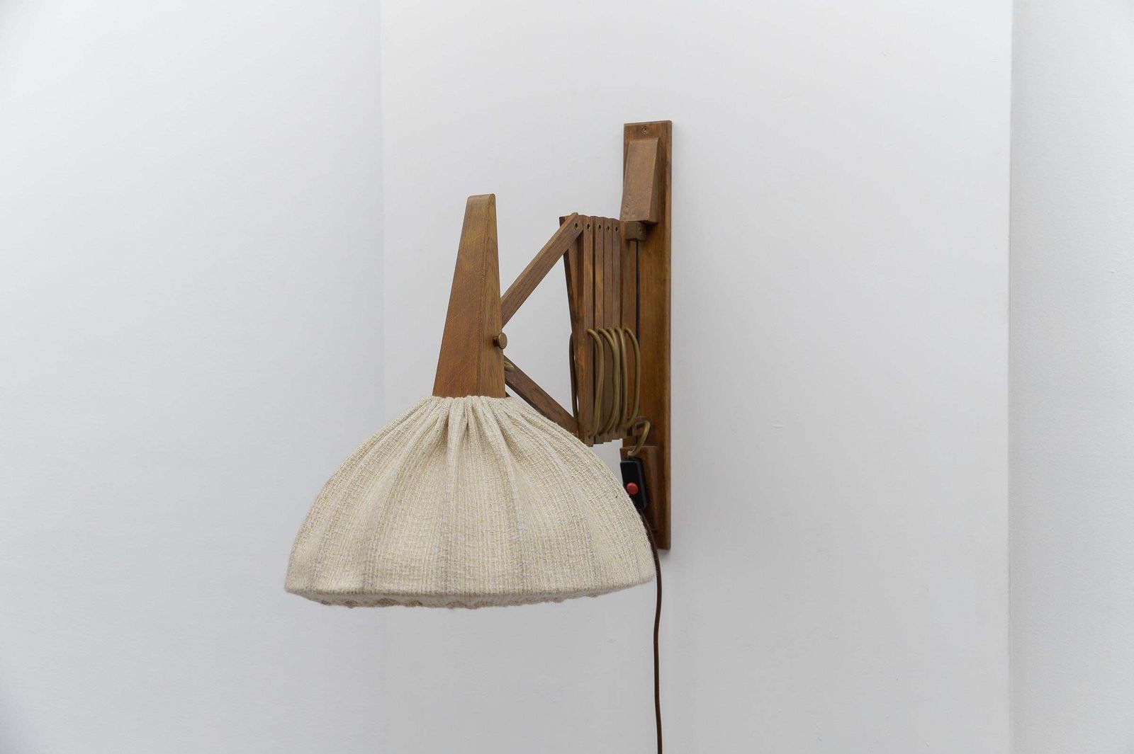 Scandinavian Scissor Wall Lamp In Wood And Fabric, 1960s photo 824.0