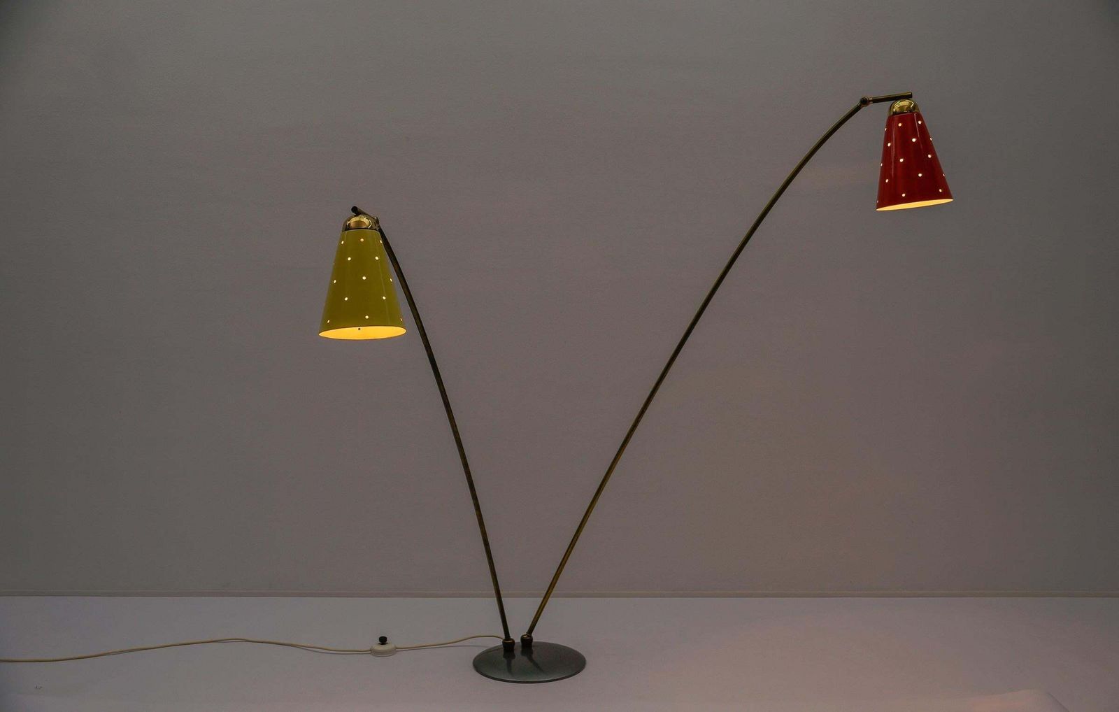 Awesome Double Mid Century Modern Brass & Perforated Metal Floor Lamp, 1950s photo buy