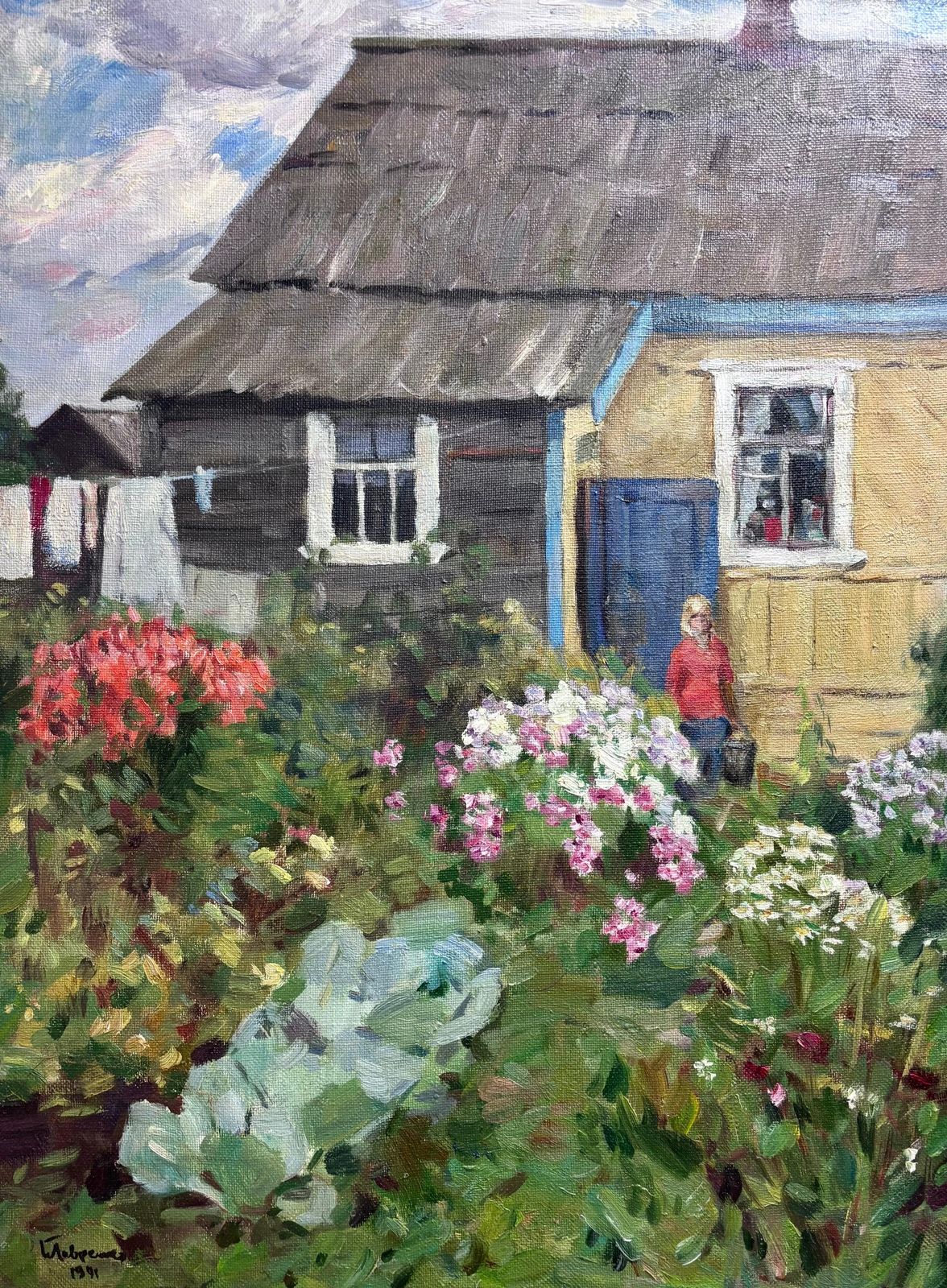 Boris Lavrenko" Nell'orto " Olio Su Tela Cm. 80 X 60 1991