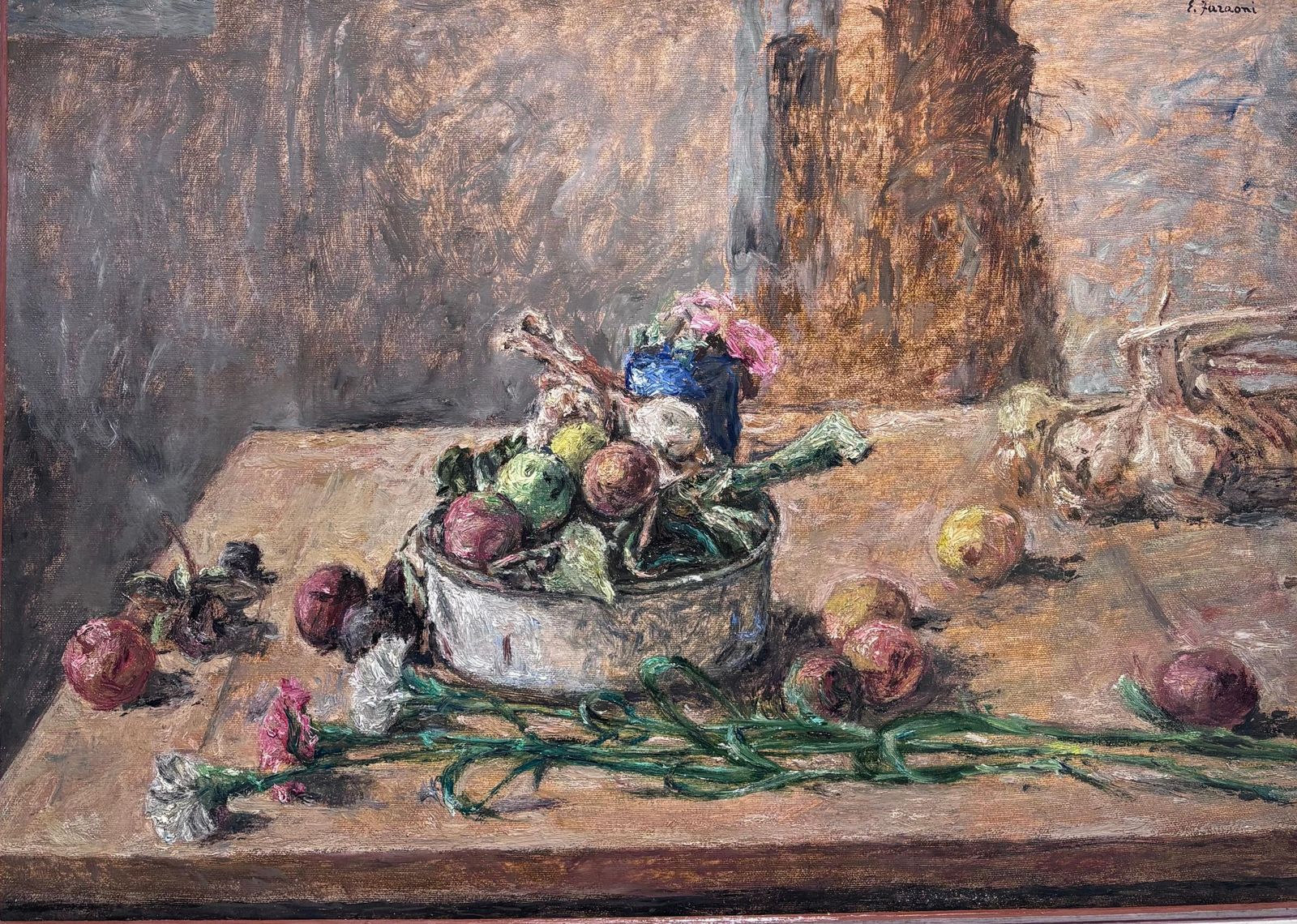 Enzo Faraoni" Natura Morta Con Fiori " Olio Su Compensato Cm. 50 X 70 1981 photo furniture
