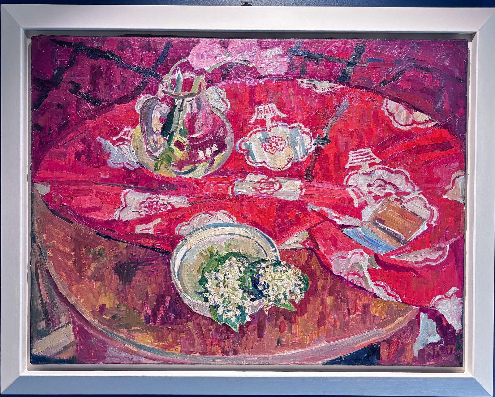 Maya Kopitzeva"Natura Morta Con Mughetti E Tovaglia Rossa" Olio Su Tela Cm. 85 X 64 19791979