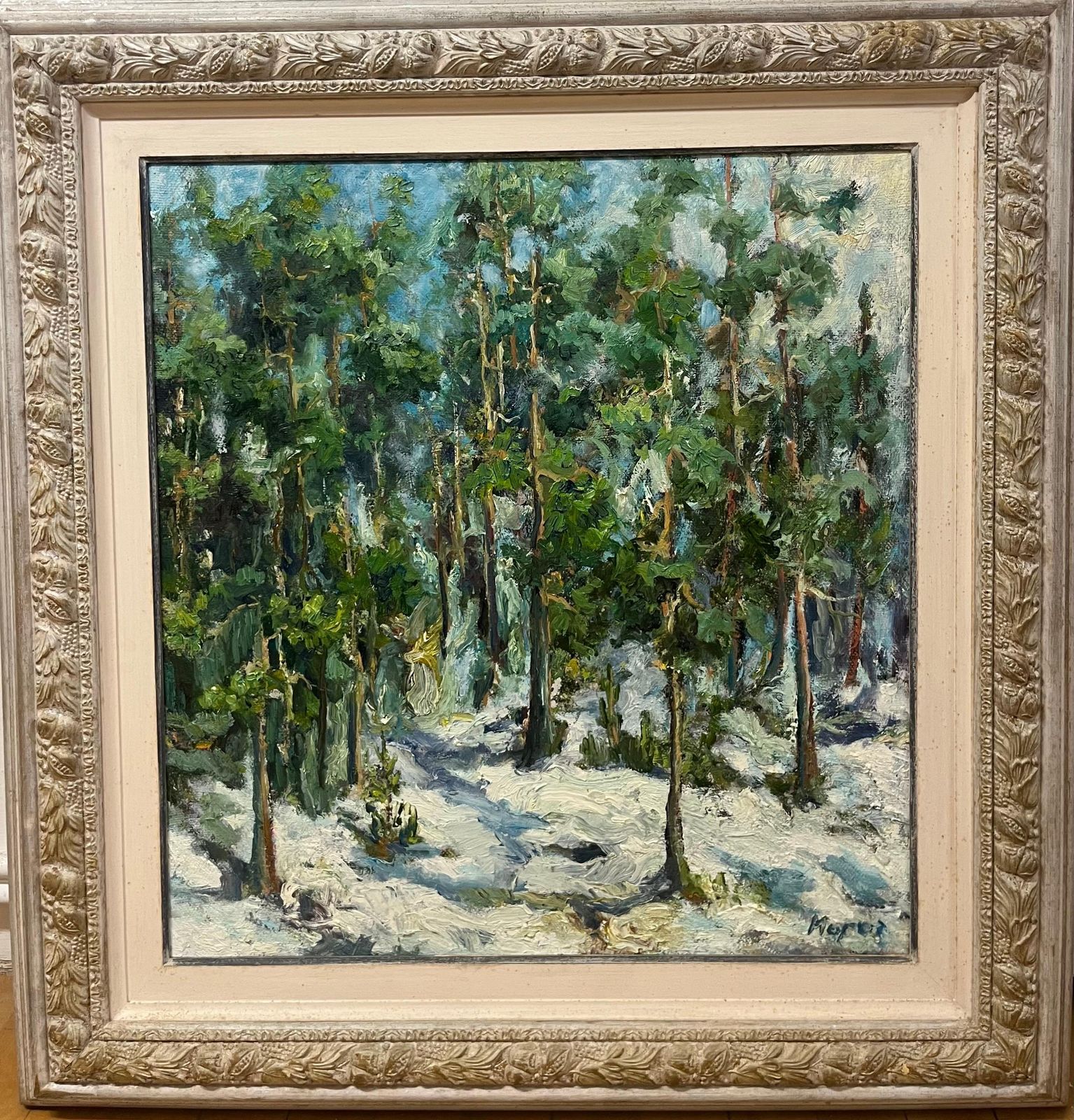 Georgij Moroz"Pini Nella Neve " Olio Cm. 60 X 64 Olio2000