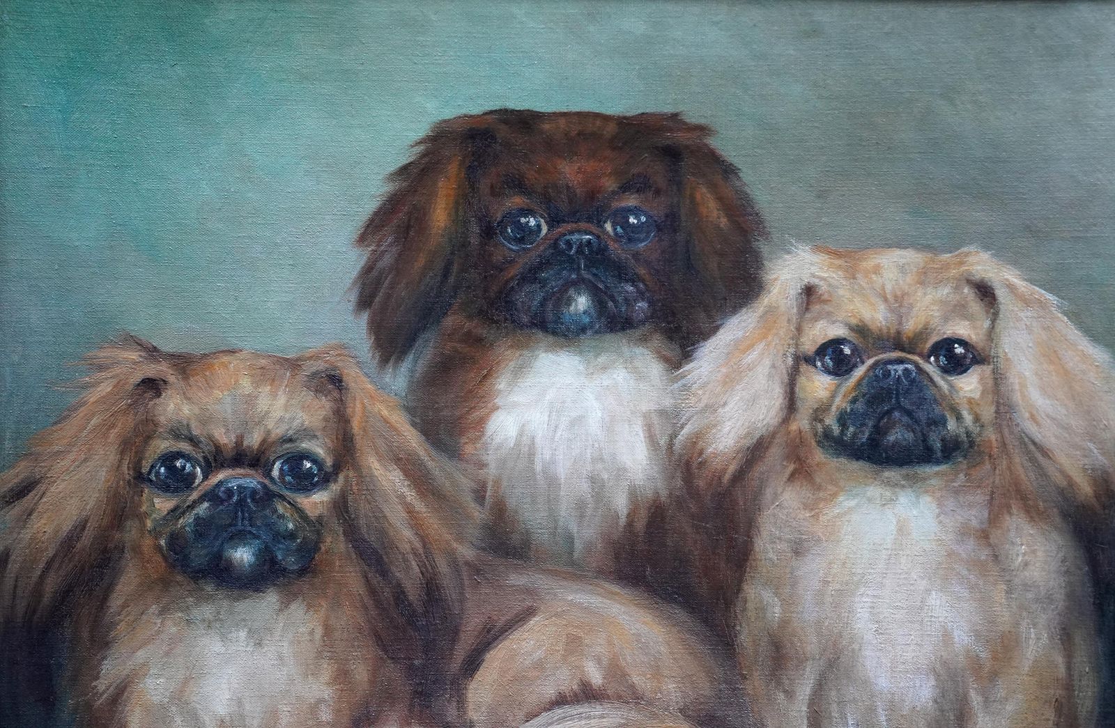 Hilda Annetta Walkerportrait Of Three Pedigree Pekingese Dogs   British 1930's Art Oil Painting1934 photo for sale