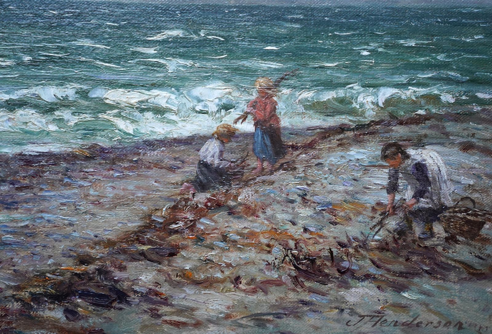 Joseph Hendersoncoastal Seascape With Children   Scottish Victorian Figurative Art Oil Paintingcirca 1880 photo Art