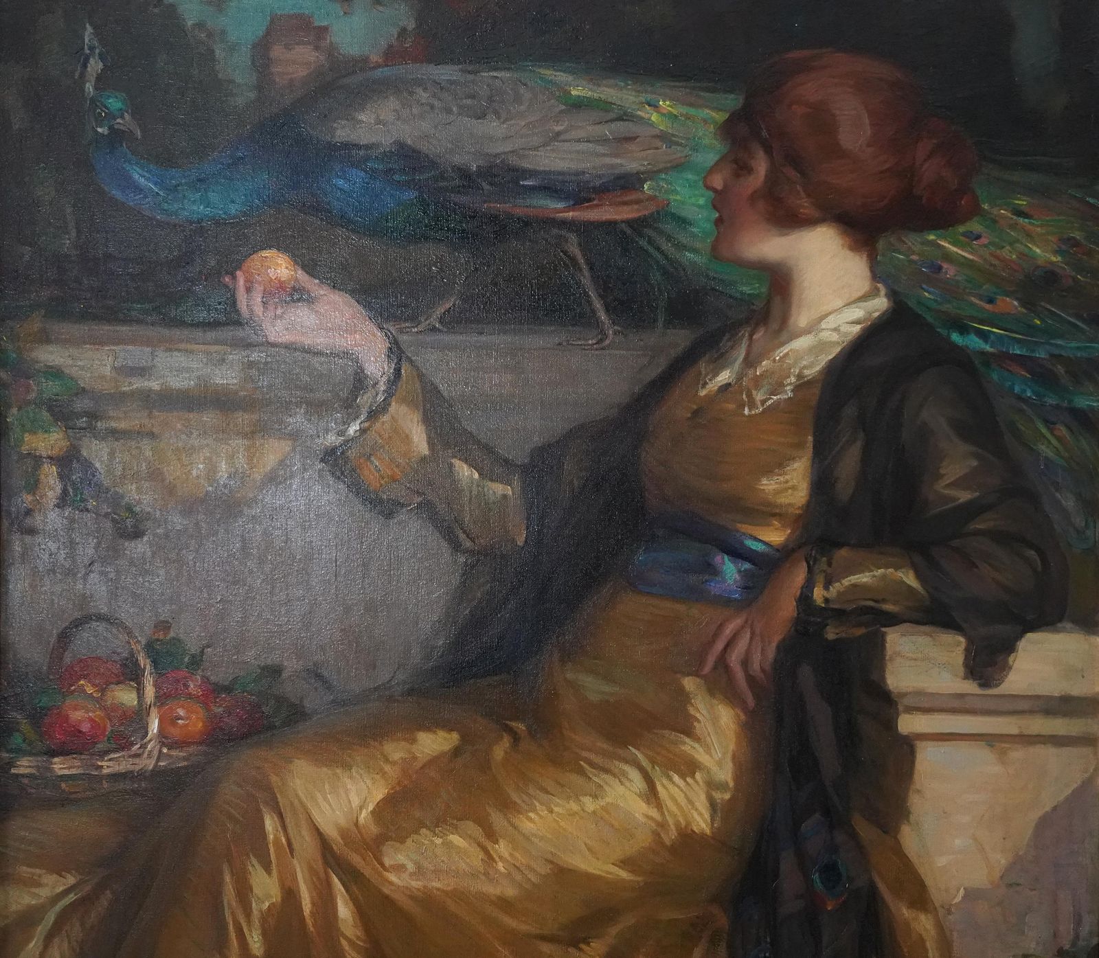 Robert Hopethe Golden Apple   British Rsa Exh Art Female Portrait Oil Painting Peacock Bird1919 photo furniture