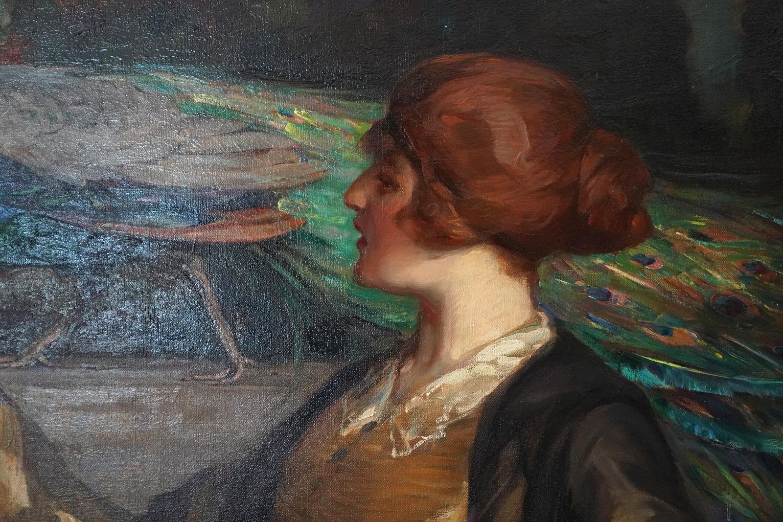 Robert Hopethe Golden Apple   British Rsa Exh Art Female Portrait Oil Painting Peacock Bird1919 photo vinterior